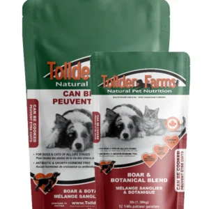 A Tollden Farms Boar & Botanical 3 lbs bag featuring green and red colors with white labels and a prominent red and white label.