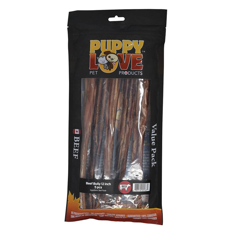 Package of five 12-inch Puppy Love beef bully sticks.
