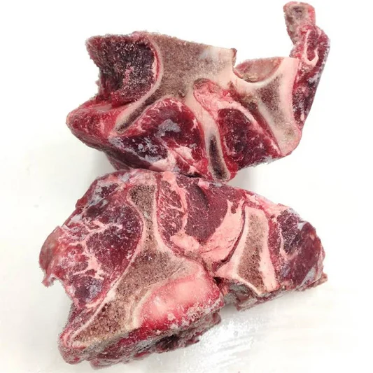 Two pieces of Artisan Meaty Beef Neck Frozen 3 lb, showing a mix of red meat and white fat, displayed on a plain white background.