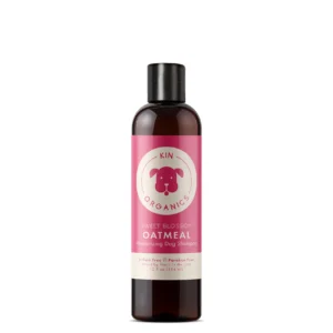 Bottle of Kin Organics Sweet Blossom Oatmeal Moisturizing Dog Shampoo.