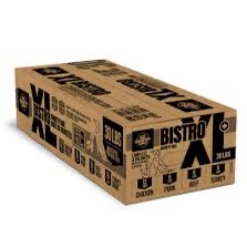 A rectangular cardboard box labeled “Big Country Raw XL Bistro 30 lb” features brown packaging with black and white graphics, displaying icons and text that indicate it contains 30 lbs of charcoal briquettes for grilling, in a style similar to other Big Country Raw XL products.