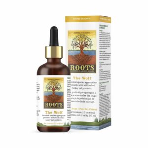 A brown dropper bottle of Adored BeastThe Wolf | Species Appropriate Probiotic 60 ml with a label featuring the product name and information in French and English.