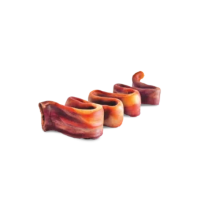 A single strip of cured, reddish-brown meat folded into an S-shape.